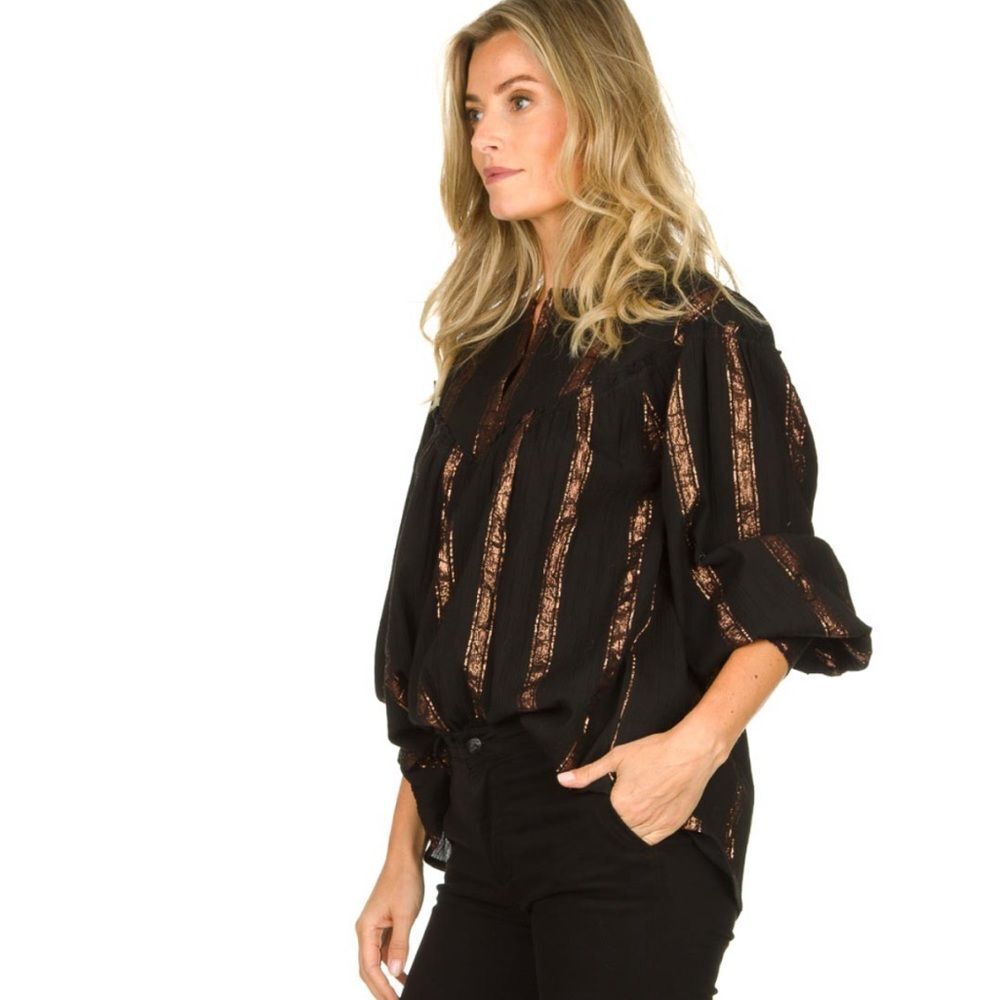 Antik Batik Julia Blouse Black Metallic Striped Size EUR 38 / Small